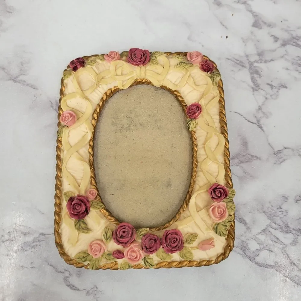 Vintage Dezine Hand Painted Floral Cream and Pink Photo Frame